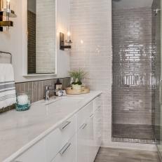 Chic Tiled Shower in Contemporary Bathroom