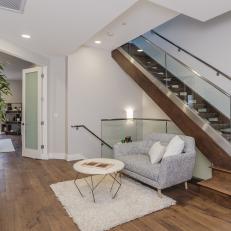 Floating Staircase in Cool, Contemporary Entryway