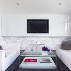 White Modern Media Room With Gray Pillows