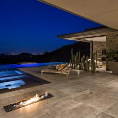 Sleek Back Patio Features Lap Pool, Built-In Fire Feature