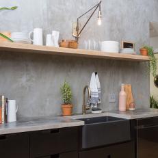 Modern Black and Gray Kitchen with Concrete Countertops