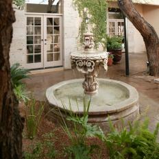 Colonial Style Fountain in Modern, Spanish Colonial Courtyard