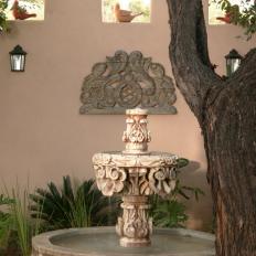 Colonial Style Fountain Adds Elegance to Modern, Spanish Colonial Courtyard