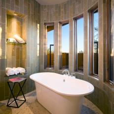 Spa-Like Gray Bathroom With Freestanding Tub