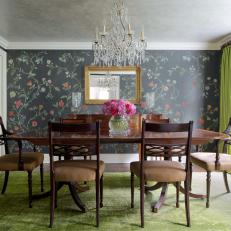 Floral Wallpaper in Traditional Dining Room