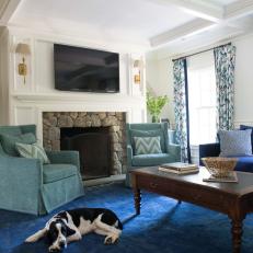Blue-and-White Traditional Living Room