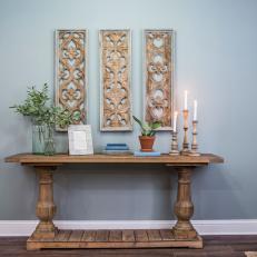 Decorative Country Wall Table With Palette Base, Natural Wood Look and Complimentary Wall Panels 