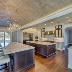 Double Islands in Transitional Gourmet Kitchen