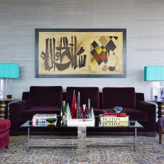 Contemporary Living Room Mixes Elegant Jewel Tones