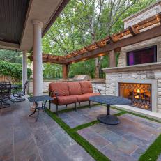 Upper Patio With Fireplace and Outdoor Kitchen