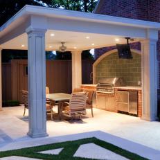 Traditional Outdoor Kitchen Under Classic Pavilion