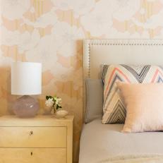 Pink Contemporary Master Bedroom With Floral Wallpaper