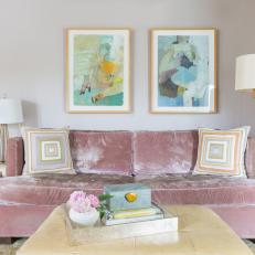 Pink Contemporary Sitting Area With Velvet Sofa