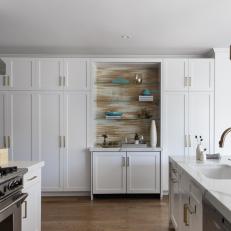 Transitional, White Kitchen With Marble Countertops