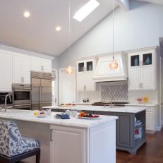 Blue Gray Transitional Kitchen With Skylights