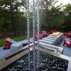 Contemporary Backyard With Rain Chain Water Feature