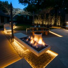 Cantilevered Fire Feature in Mod Backyard