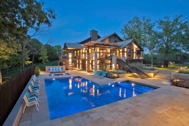 L-Shaped Contemporary Pool and Hot Tub