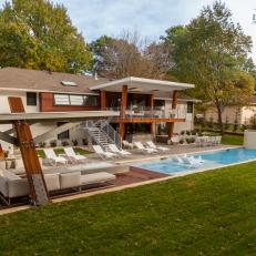 Midcentury Modern Backyard Features Pool and Linear Design