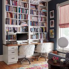 Blue Eclectic Study With Furry Chairs