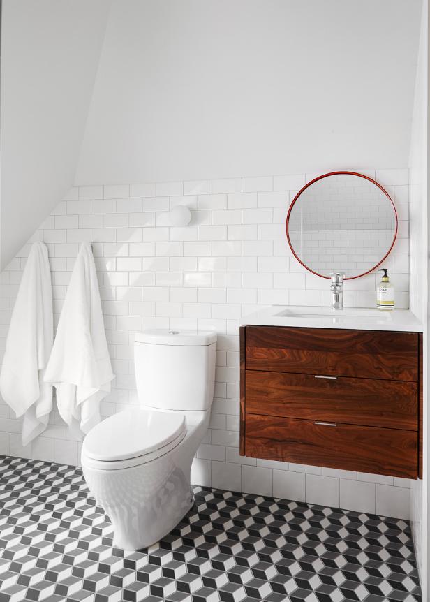 Bathroom With Geometric Floor