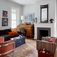 Eclectic Living Room With Rolltop Desk