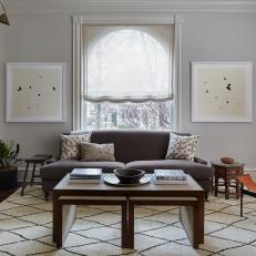 White Contemporary Living Room With Diamond Rug