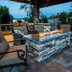 Outdoor Lounge and Kitchen With Fire Pit