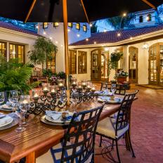 Inviting, Mediterranean Patio With Outdoor Dining