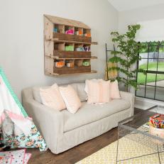 Shabby Chic Bonus Room with Scalloped Metal Awning