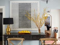 Geometric Black and White Artwork in Dining Room 