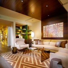 Midcentury Modern Living Room With Green Shelf