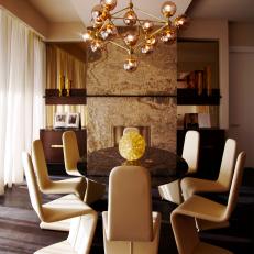 Gold Midcentury Dining Room With Round Table