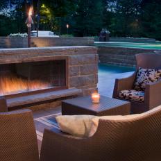 Outdoor Fireplace Built Into a Low Wall