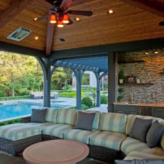 Poolhouse with Vaulted Wood-Paneled Ceiling