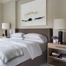 Neutral Contemporary Master Bedroom With Black Lamps