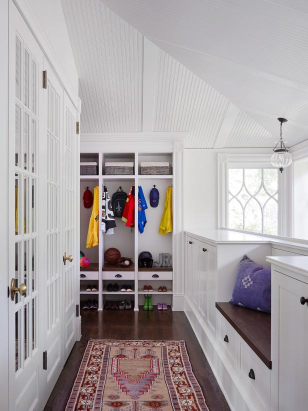 White Transitional Mudroom