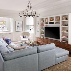 White Transitional Family Room With Sectional