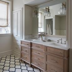 White Country Master Bath With Linen Shade