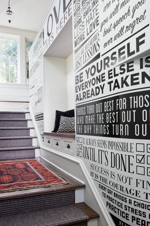 Mudroom Quote Wall and Bench HGTV