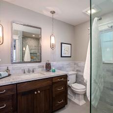 Gray Bathroom With Pendants