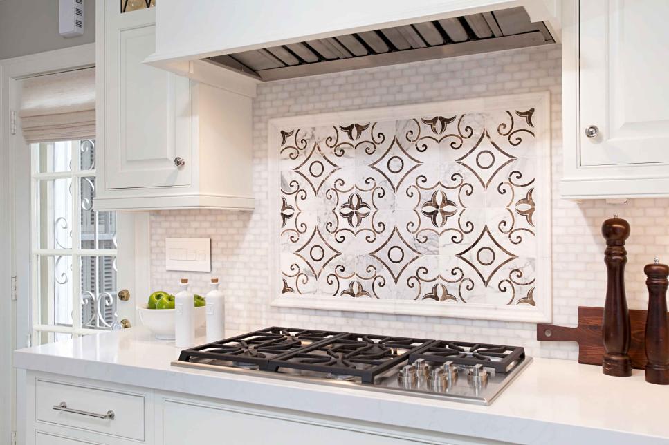 White Kitchen Stove Backsplash Panel, Decorative Backsplash Tiles