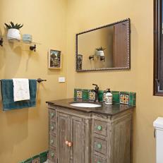 Yellow Mediterranean Bathroom With Green Tiles