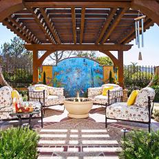 Outdoor Sitting Room With Blue Mural