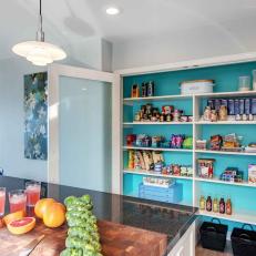 Kitchen Pantry With Blue Interior