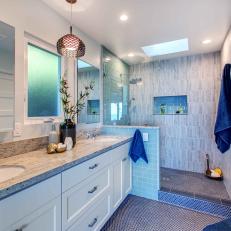 Bathroom With Blue Mosaic Tile Floor