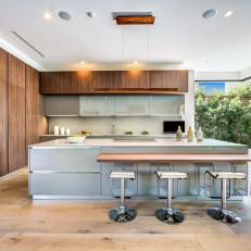Neutral Modern Kitchen With Metal Stools