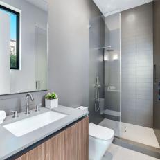 Gray Modern Bathroom With White Towels