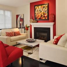 Neutral Living Room With Bold Red Accents