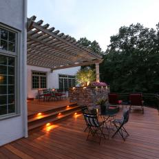 Wood Deck with Recessed Lights in Steps and Pergola